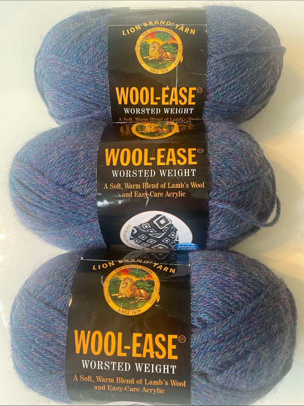 Wool Ease Lion brand acrylic/ wool 3 skeins Blue Mist # 115 New
